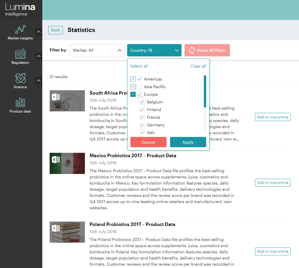 product data with pointer Lumina Intelligence product data